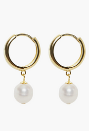 Freshwater Pearl Drop Hoop Earrings